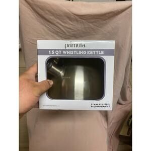 NEW Primula Stainless Steel Folding Handle 1.5qt Whistling Spout Tea Kettle NEW